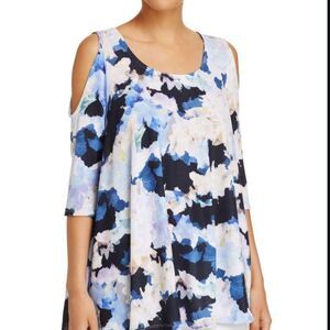 Nally & Millie Cold Shoulder Top Blouse Blue